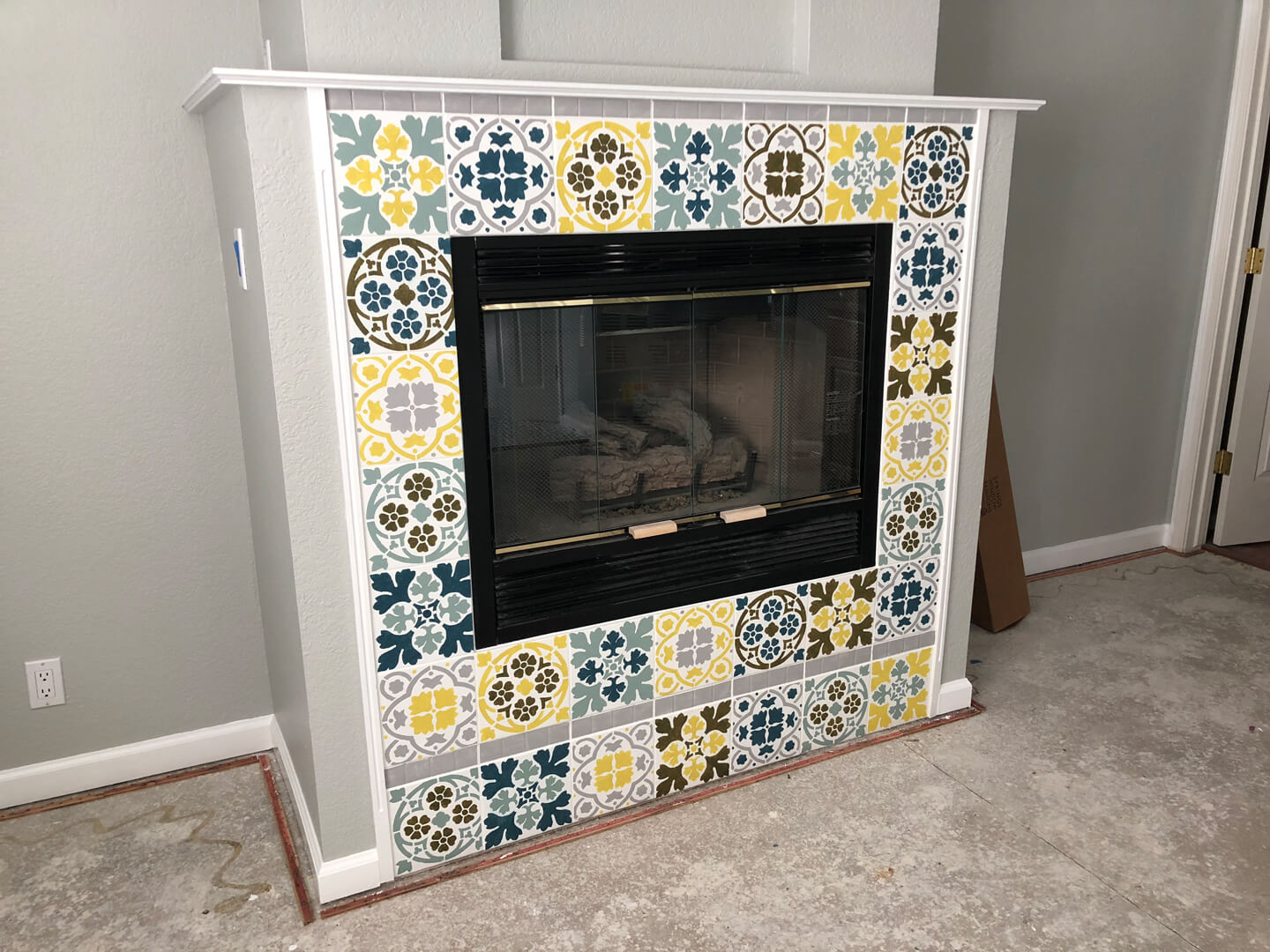 painted fire place tiles