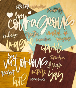 inspirational word cutouts with wood, cardstock, veneer, hardboard for all your craft projects